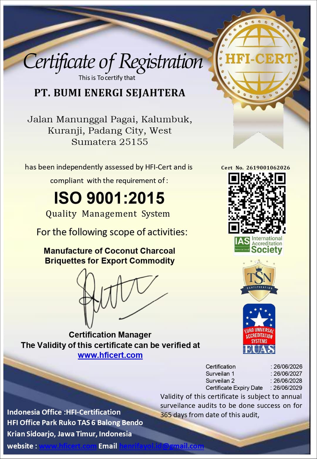 ISO 9001 Certificate