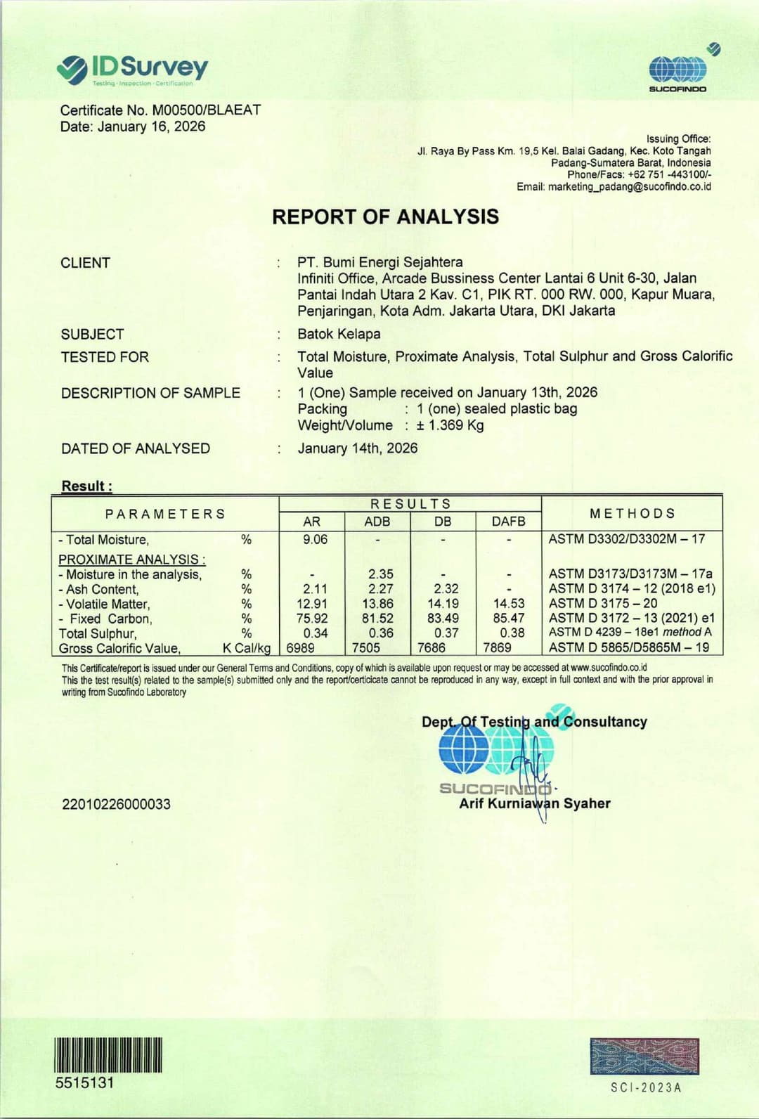 ROA Report of Analysis Sample